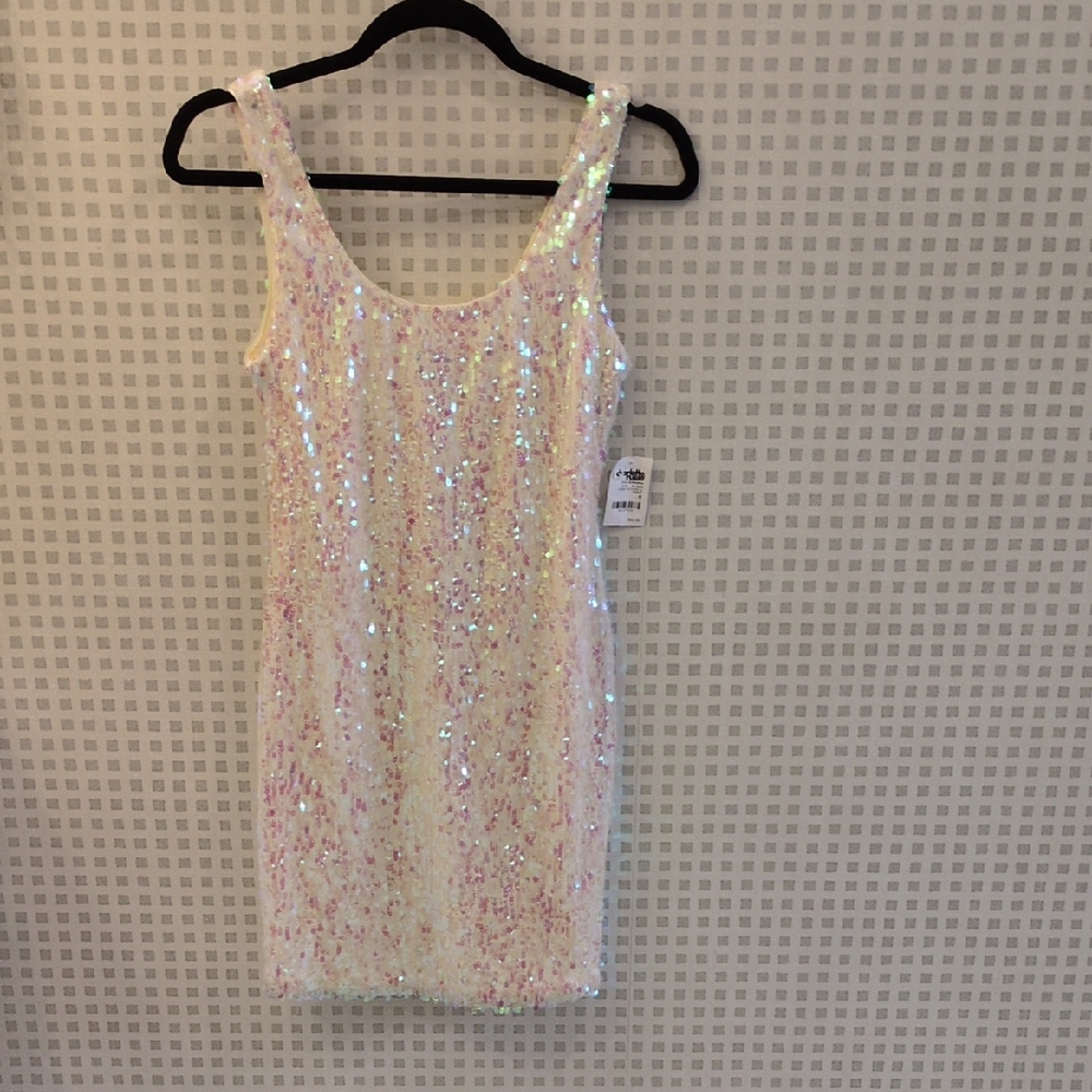 Charlotte Russe Sequin Mini Dress in White and Pink